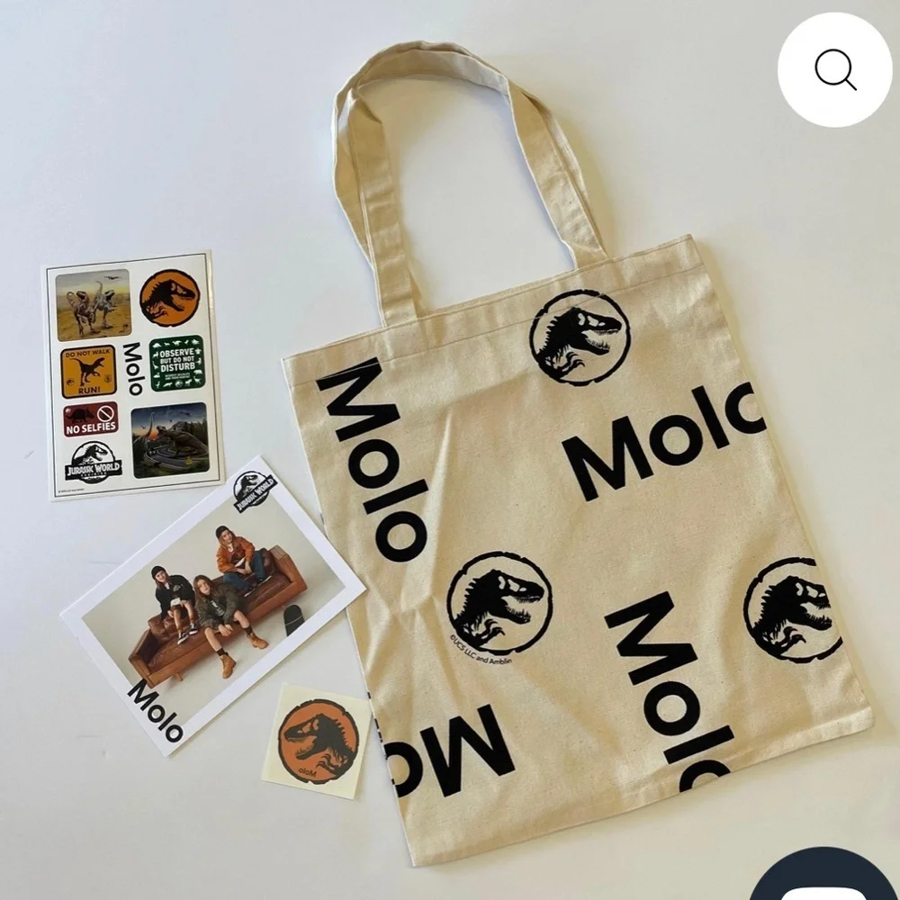 Molo Beige Tote Bag with Black Dinosaur Print